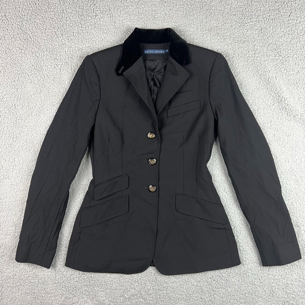 Ralph Lauren Blazer Womens 6 Black SAMPLE Jacket Sport Coat Fox Hunt Riding Work